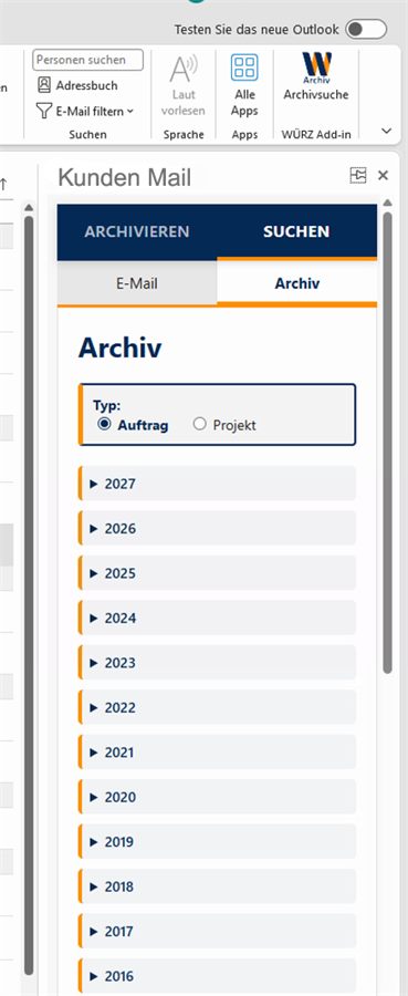 Outlook-Plugin – Suche